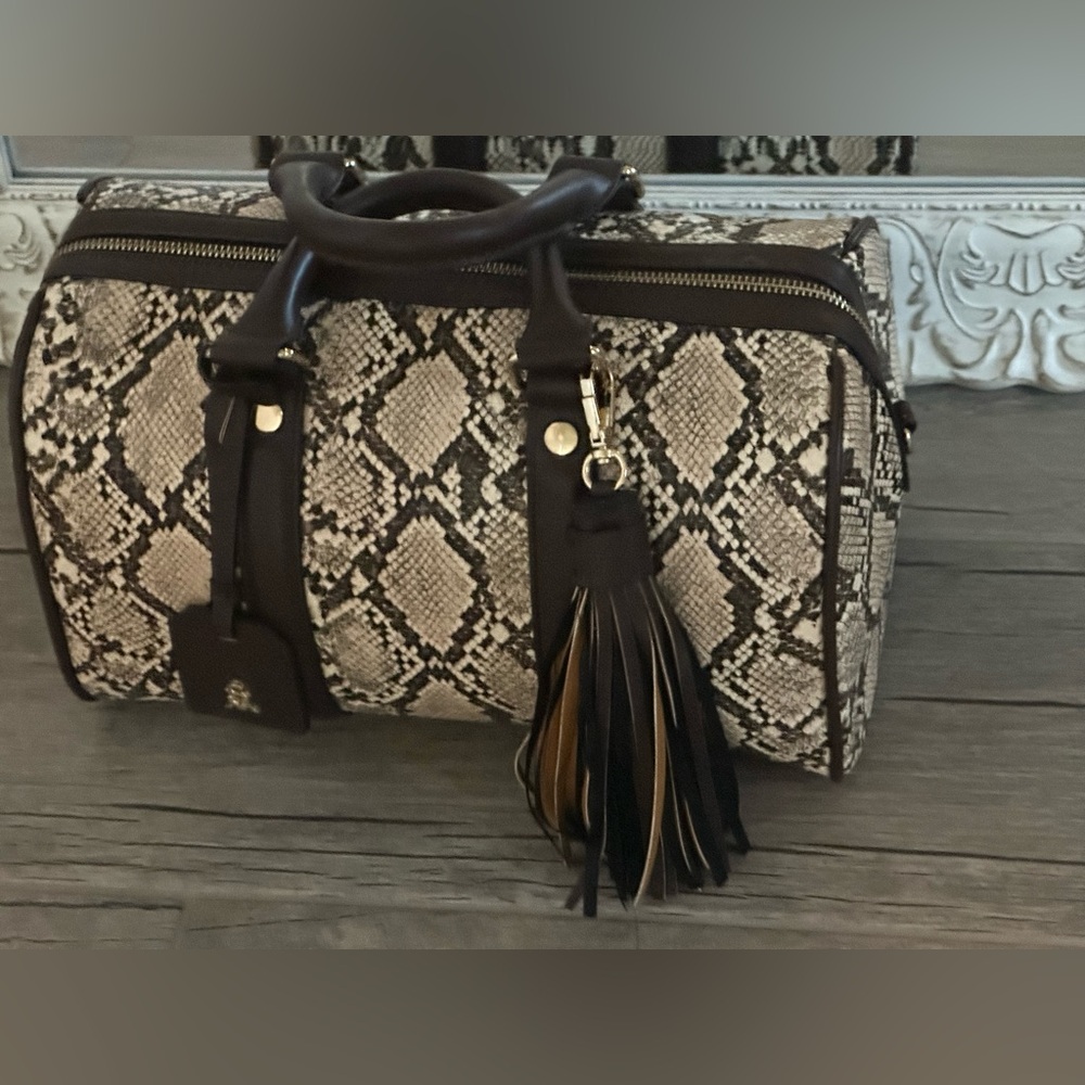 Steve Madden Black and Cream Snakeskin Travel Bag